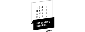 Logo des iconic design awards dessen Auszeichnung wir für unsere modularen Regalsysteme gewonnen haben.